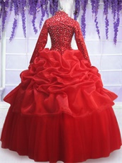 Religious Square Long Sleeves Red Keep Warm Quinceanera Ball Gown Not Exposed