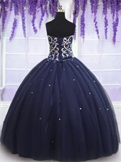 Elegant Navy Blue Fluffy Quinceanera Ball Gown 15th Birthday Girl Gift Surprise