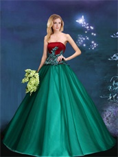 Wine Bodice & Hunter Green Skirt Not Same Color Military Ball Gown For Mature Women