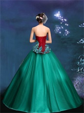 Wine Bodice & Hunter Green Skirt Not Same Color Military Ball Gown For Mature Women