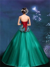 Wine Bodice & Hunter Green Skirt Not Same Color Military Ball Gown For Mature Women
