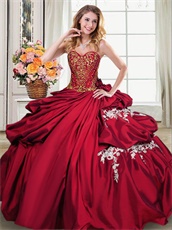 Floor Length Bubble Cake Quinceanera Ball Gown Light Wine Red With Gold Detail