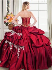 Floor Length Bubble Cake Quinceanera Ball Gown Light Wine Red With Gold Detail