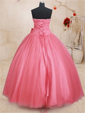 Rose Pink Not Very Puffy Simple Quinceanera Ball Gown With Detachable Bowknot