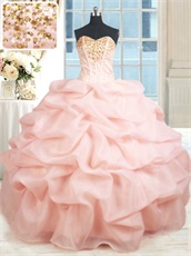Floor Length Blush Bubble Sweet 16 Ball Gown Detachable Two Pieces Top and Bottom