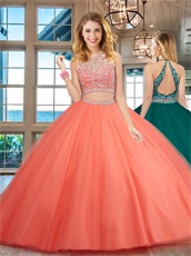 Two Pieces Show Waist Latin Girl Wear Watermelon Quince Prom Ball Gown Best Seller