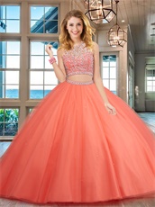 Two Pieces Show Waist Latin Girl Wear Watermelon Quince Prom Ball Gown Best Seller