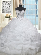 White Drinking Party Amiable Quince Ball Gown Ruffles and Bubble Court Train