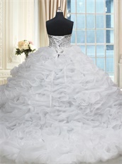 White Drinking Party Amiable Quince Ball Gown Ruffles and Bubble Court Train