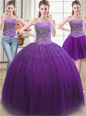 Bright Purple 2019 Fashion Color Three Pieces Detachable Quinceanera Ball Gown