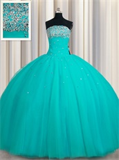 Turquoise Floor Length Layers Tulle Pin-tucks Ball Gown For Sweet 16 Party