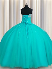 Turquoise Floor Length Layers Tulle Pin-tucks Ball Gown For Sweet 16 Party