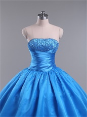 Azure Blue Organza Plain Smooth Puffy Quince Ball Gown With Tulle Inside