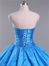 Azure Blue Organza Plain Smooth Puffy Quince Ball Gown With Tulle Inside