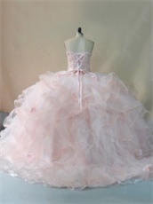 Horsehair Tulle Ruffles Blush Pink Puffy Girls Quinceanera Court Ball Gown Lovely