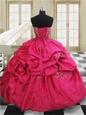 Palace Military Ball Gown Hot Pink Bubble Puffy Skirt With Silver Embroidery