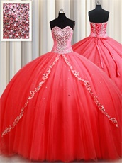 Watermelon 25in Train Corset Back Quinceanera Dress Supplier Cheap