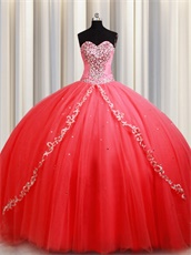 Watermelon 25in Train Corset Back Quinceanera Dress Supplier Cheap