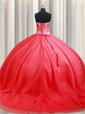 Watermelon 25in Train Corset Back Quinceanera Dress Supplier Cheap