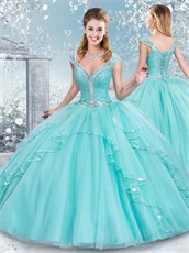 Two-pieces Puffy Dress Detachbale From Waist Apple Green With Silver Sequin Border