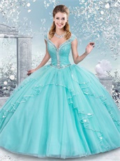 Two-pieces Puffy Dress Detachbale From Waist Apple Green With Silver Sequin Border