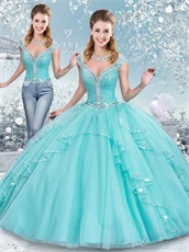 Two-pieces Puffy Dress Detachbale From Waist Apple Green With Silver Sequin Border