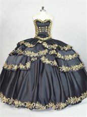 Cross Layers Skirt With Gold Embroidery Edge Girls Court Dance Dress Black