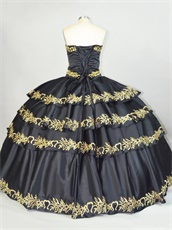 Cross Layers Skirt With Gold Embroidery Edge Girls Court Dance Dress Black