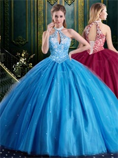 Sky Blue Halter Style Quinceanera Boutique Chep Price Under 200