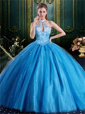 Sky Blue Halter Style Quinceanera Boutique Chep Price Under 200