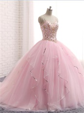 Lovely Pink Quince Puffy Dance Gown Girls Gift At Cheap Price