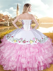 Layers Pink Ruffles With White Embroidery Upper Part Her Court Dress Western