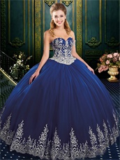 Western Quinceanera Ball Gown Dark Royal Blue With Silver Embroidery