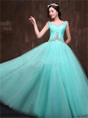 Mint Aqua A-line Bateau Ruched Crystal Sparkle Tulle Dress For Dance Supplier Online