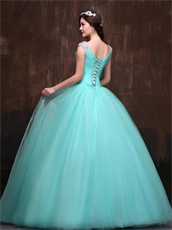 Mint Aqua A-line Bateau Ruched Crystal Sparkle Tulle Dress For Dance Supplier Online