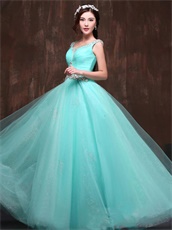 Mint Aqua A-line Bateau Ruched Crystal Sparkle Tulle Dress For Dance Supplier Online
