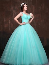 Mint Aqua A-line Bateau Ruched Crystal Sparkle Tulle Dress For Dance Supplier Online