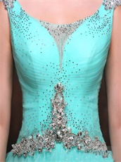 Mint Aqua A-line Bateau Ruched Crystal Sparkle Tulle Dress For Dance Supplier Online