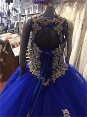 Royalty Blue Quinceanera Ball Gown With Sparkle Appliques and AB Crystal