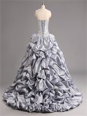 Custom Made Silver Taffeta Bubble Quinceanera Ball Gown With Sparkle Tulle