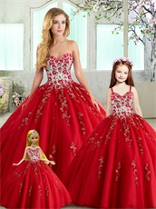 Quinceanera Series Collocation Sale Including Flower Gir and Doll Red Embroidery