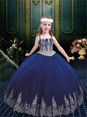 Adult and Girls Together Western Ball Gown Dark Royal Blue With Silver Embroidery