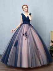 Blush Covered Navy Contrast Color Ingenious Design Ball Gown For Women