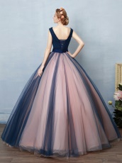 Blush Covered Navy Contrast Color Ingenious Design Ball Gown For Women