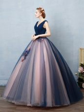 Blush Covered Navy Contrast Color Ingenious Design Ball Gown For Women