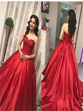 Pretty Sweetheart Satin Dress With Pockets For Prom Party Wear