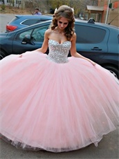 Fashion Trend Blush Sweetheart Bodice Covered Crystals Stage Ball Gown