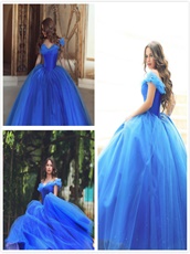 Hot Sell Crystal Shoes Fairy Tales Royal Blue Cinderella Dress Customized Online