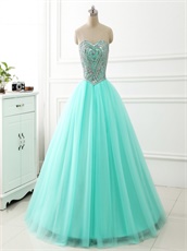 2018 VIP Customized Silver Rhinestones Floor Length Ball Dresses Aqua Mint