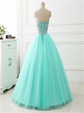 2018 VIP Customized Silver Rhinestones Floor Length Ball Dresses Aqua Mint